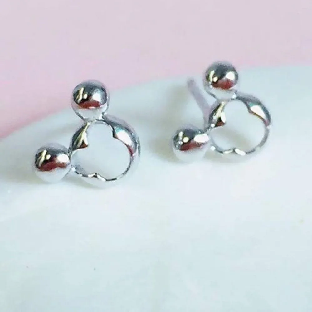 .925 Sterling Silver Cut Out Style Mickey Mouse Post Back Stud Earrings